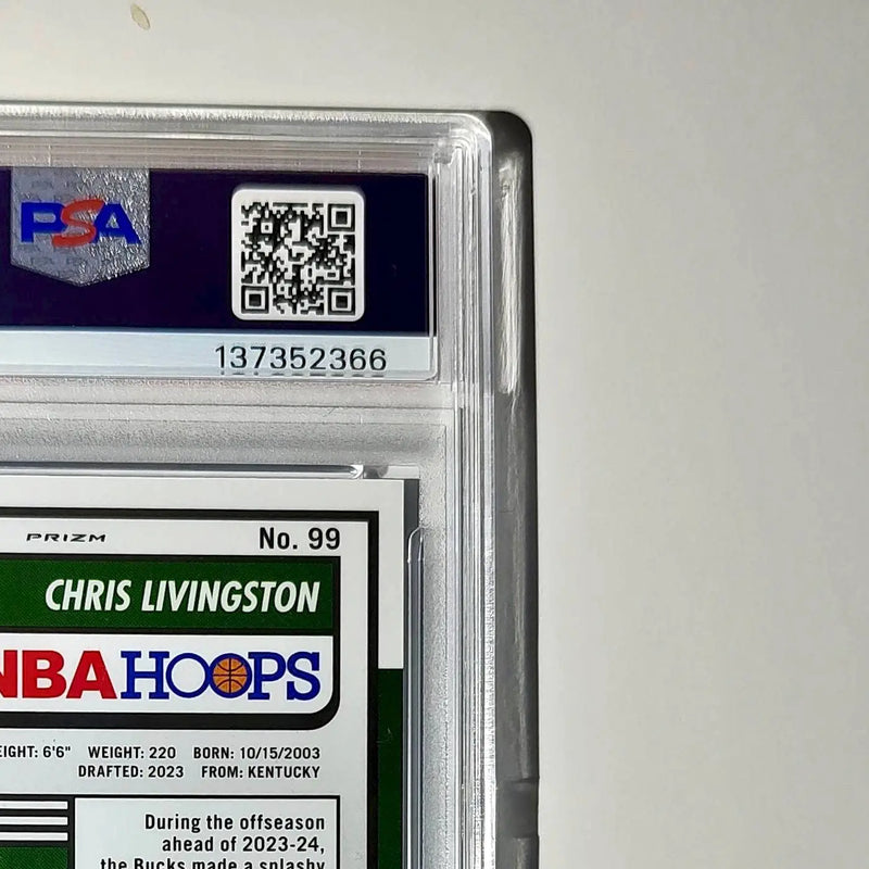 Chris Livingston 2023 Panini Hoops Premium #99 93/99 Blue Disco Prizm PSA 10 Gem