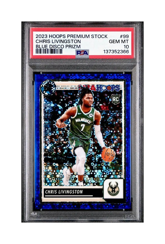 Chris Livingston 2023 Panini Hoops Premium #99 93/99 Blue Disco Prizm PSA 10 Gem - Basketball Card Single