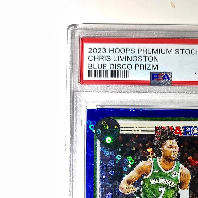 Chris Livingston 2023 Panini Hoops Premium #99 93/99 Blue Disco Prizm PSA 10 Gem
