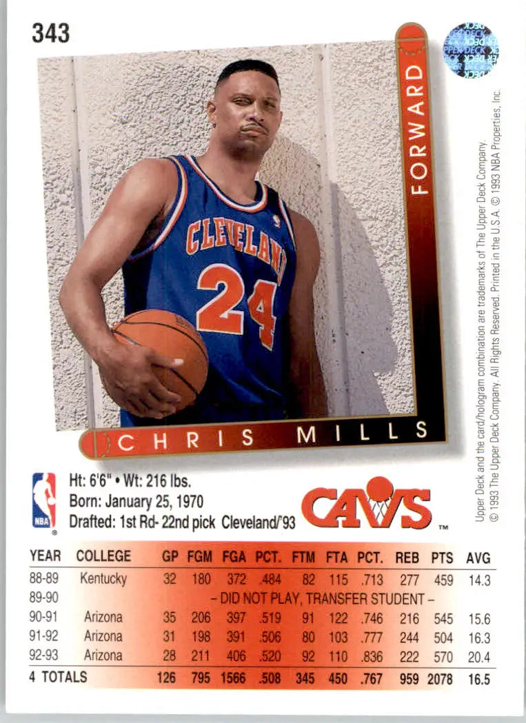 Chris Mills - 1993-94 Upper Deck - #343 - Basketball - Basketball Card Single