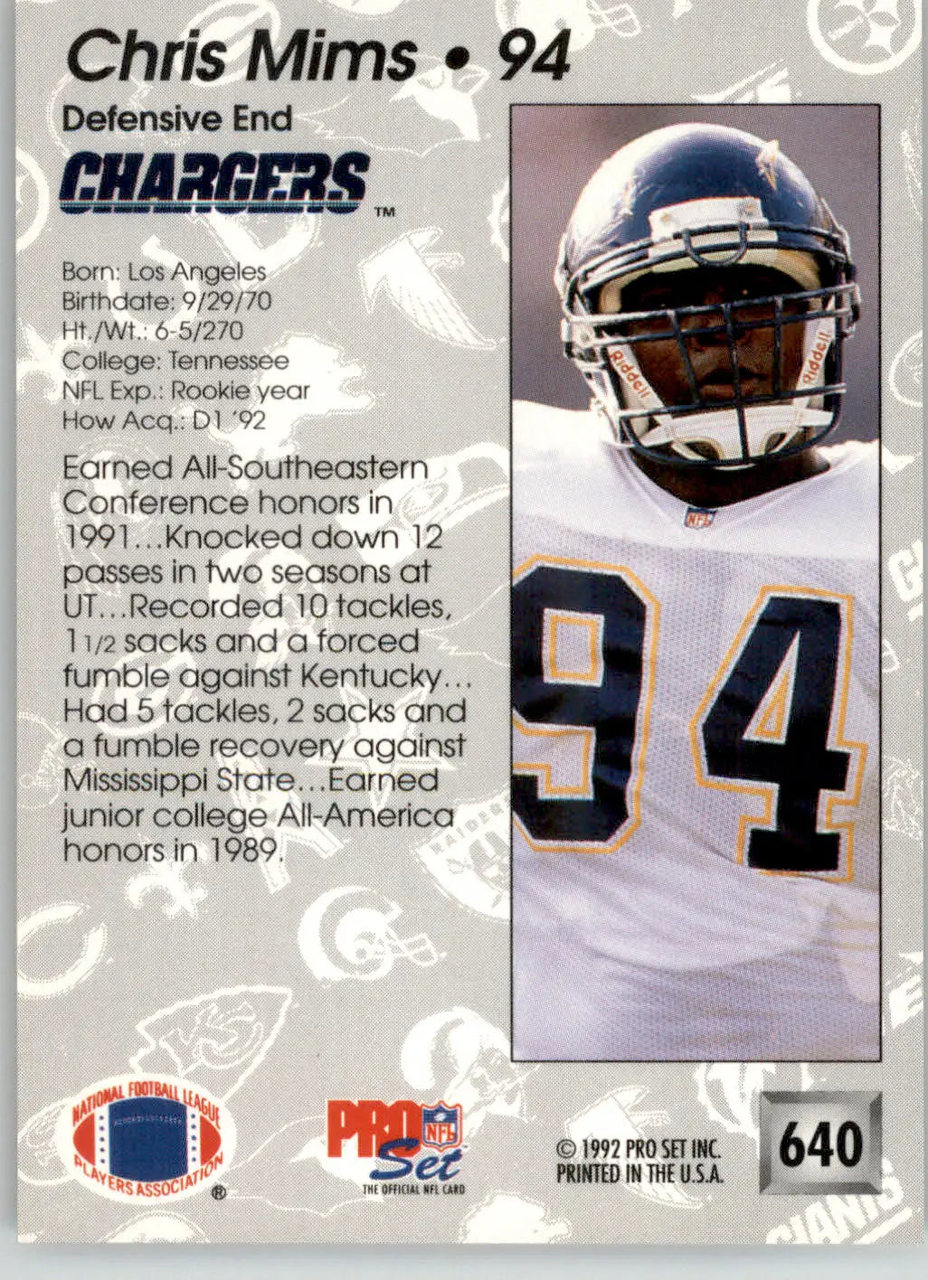Chris Mims - 1992 Pro Set - #640 - Football - Football Card Single