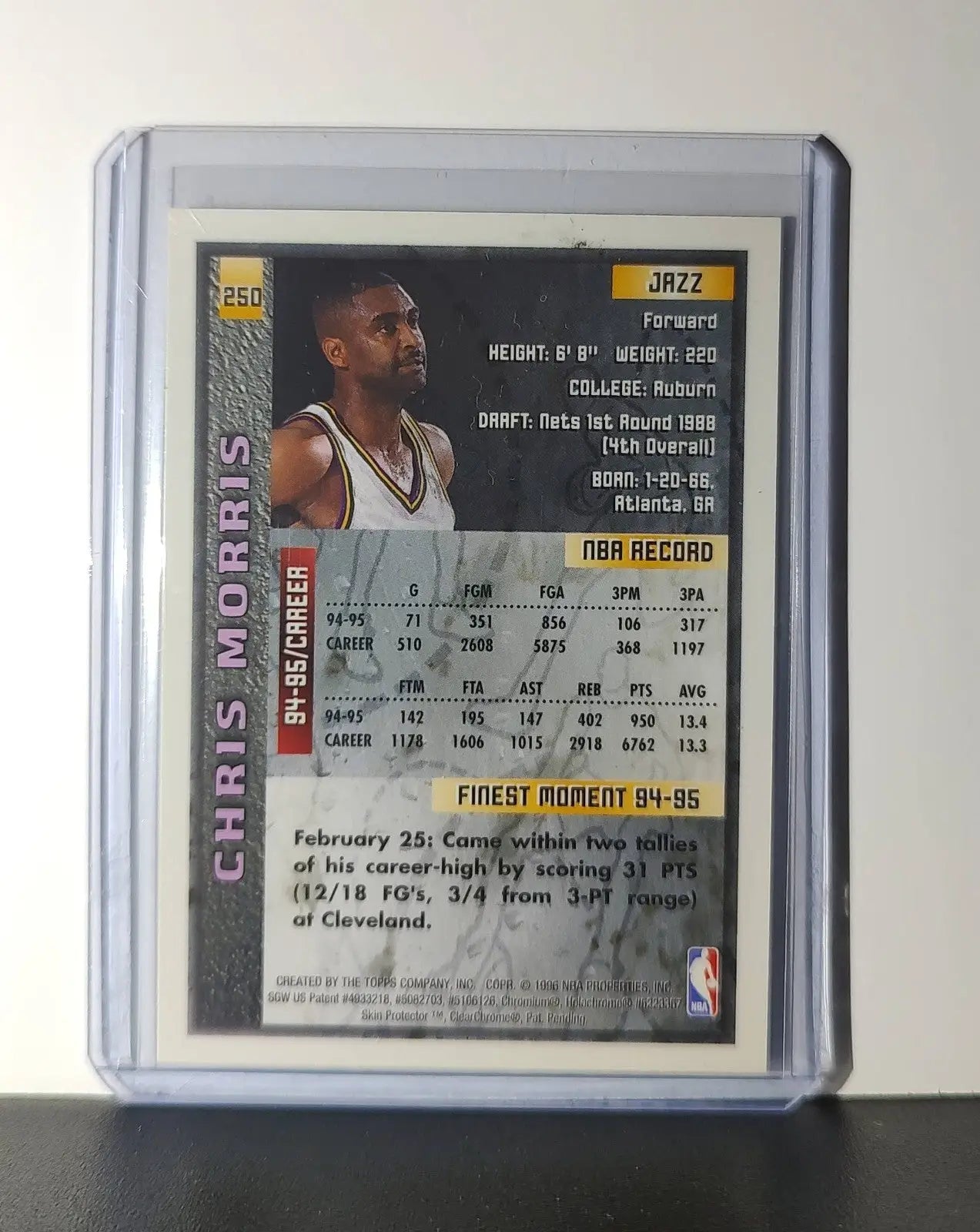 Chris Morris 1995-96 Topps Finest NBA #250 Card Utah Jazz