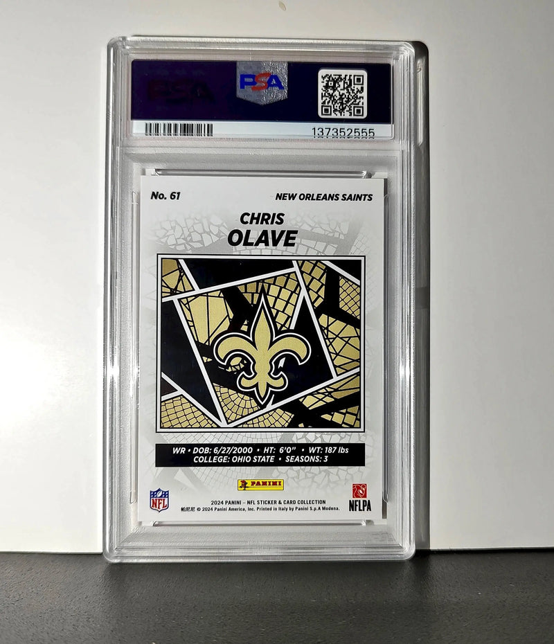 Chris Olave 2024 Panini Sticker Collection 110/299 #61 Red Foil PSA 9 Mint