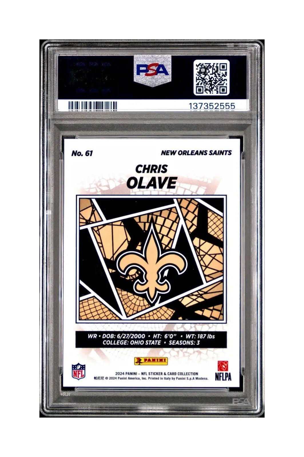 Chris Olave 2024 Panini Sticker Collection 110/299 #61 Red Foil PSA 9 Mint
