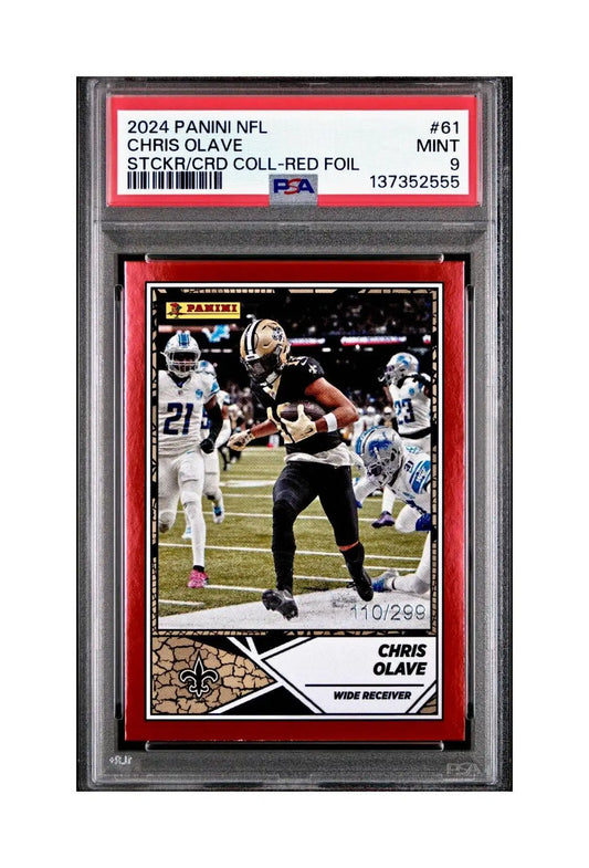 Chris Olave 2024 Panini Sticker Collection 110/299 #61 Red Foil PSA 9 Mint