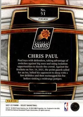 Chris Paul - 2021-22 Panini Select - #51 - Orange Flash Prizms Basketball - Basketball Card Single