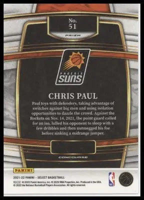 Chris Paul 2021-22 Panini Select Green White Purple Prizms #51 Phoenix Suns - Basketball Card Single