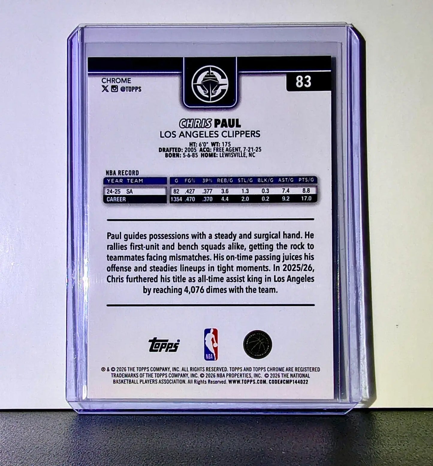 Chris Paul 2025-26 NBA Topps Chrome Update #83 Basketball Card Clippers - Basketball Card Single