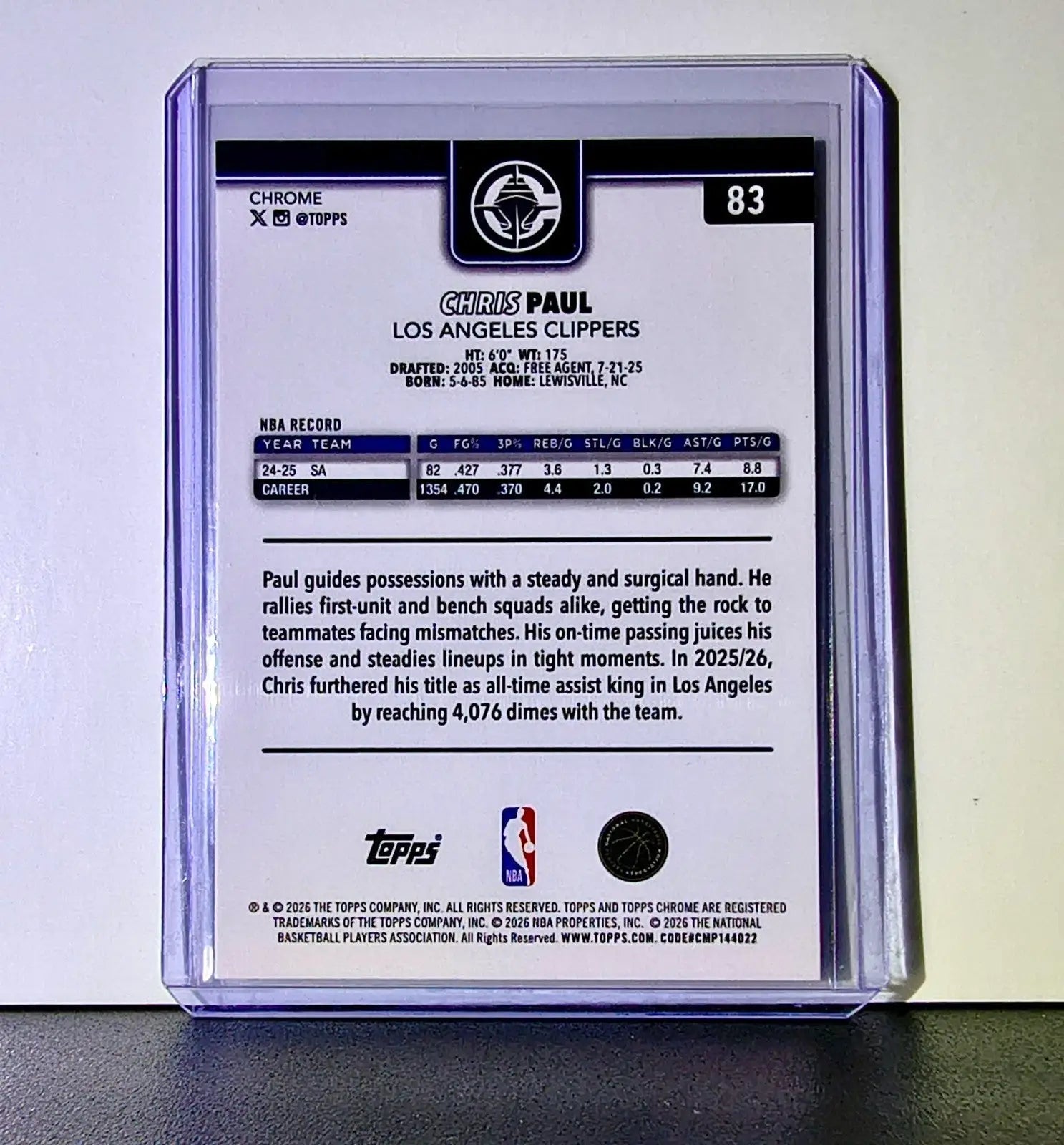 Chris Paul 2025-26 NBA Topps Chrome Update #83 Basketball Card Clippers - Basketball Card Single