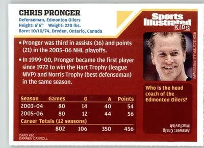 Chris Pronger - 2006 Sports Illustrated for Kids - NM - #90 - Hockey Card Single