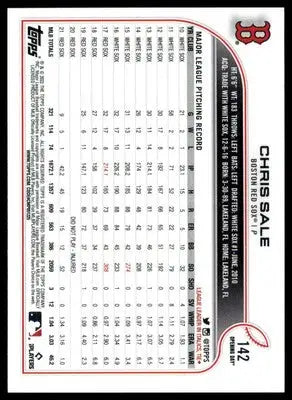Chris Sale 2022 Topps Opening Day #142 Boston Red Sox - Baseball Card Single