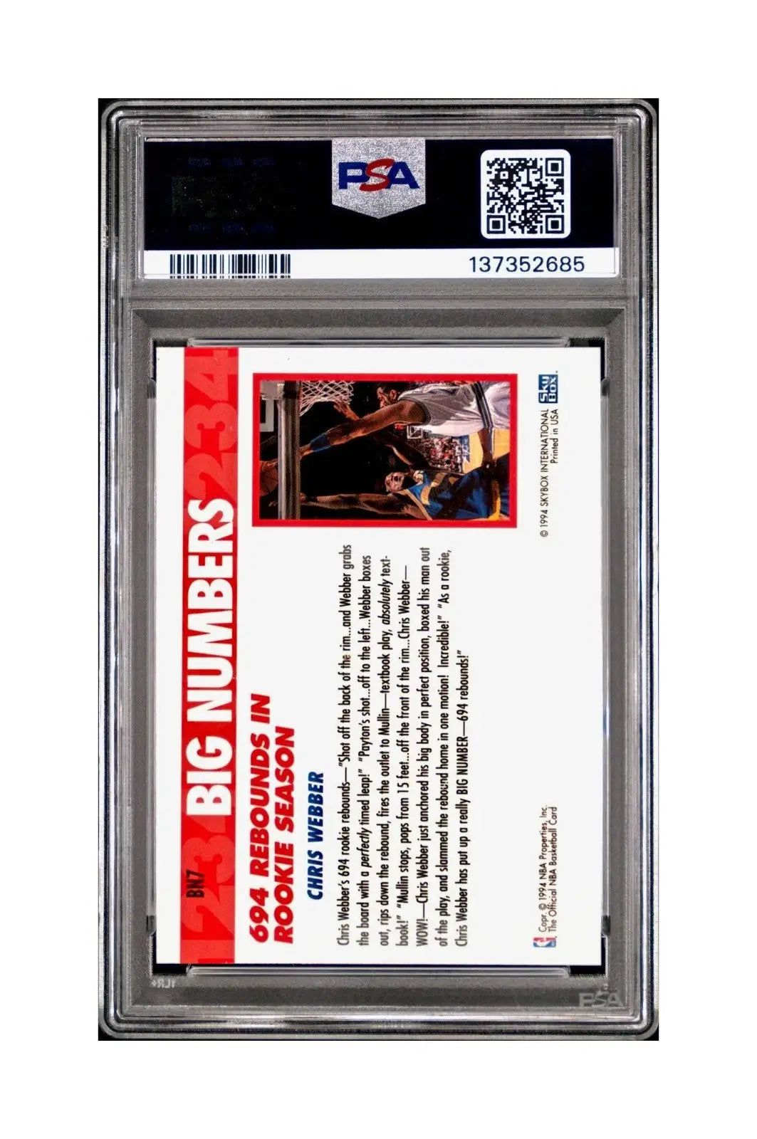 Chris Webber 1994 NBA Hoops Big Numbers #BN7 Rainbow PSA 8 NM-MT - Basketball Card Single