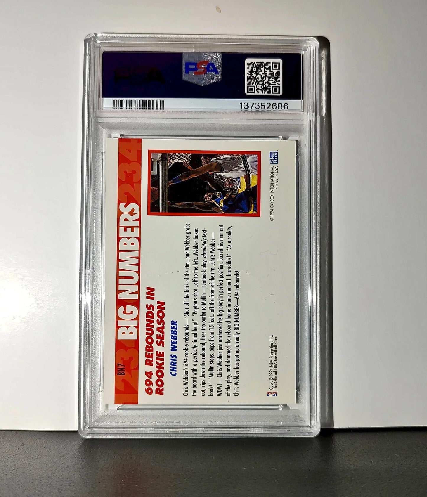Chris Webber 1994 NBA Hoops Big Numbers #BN7 Rainbow PSA 9 Mint - Basketball Card Single