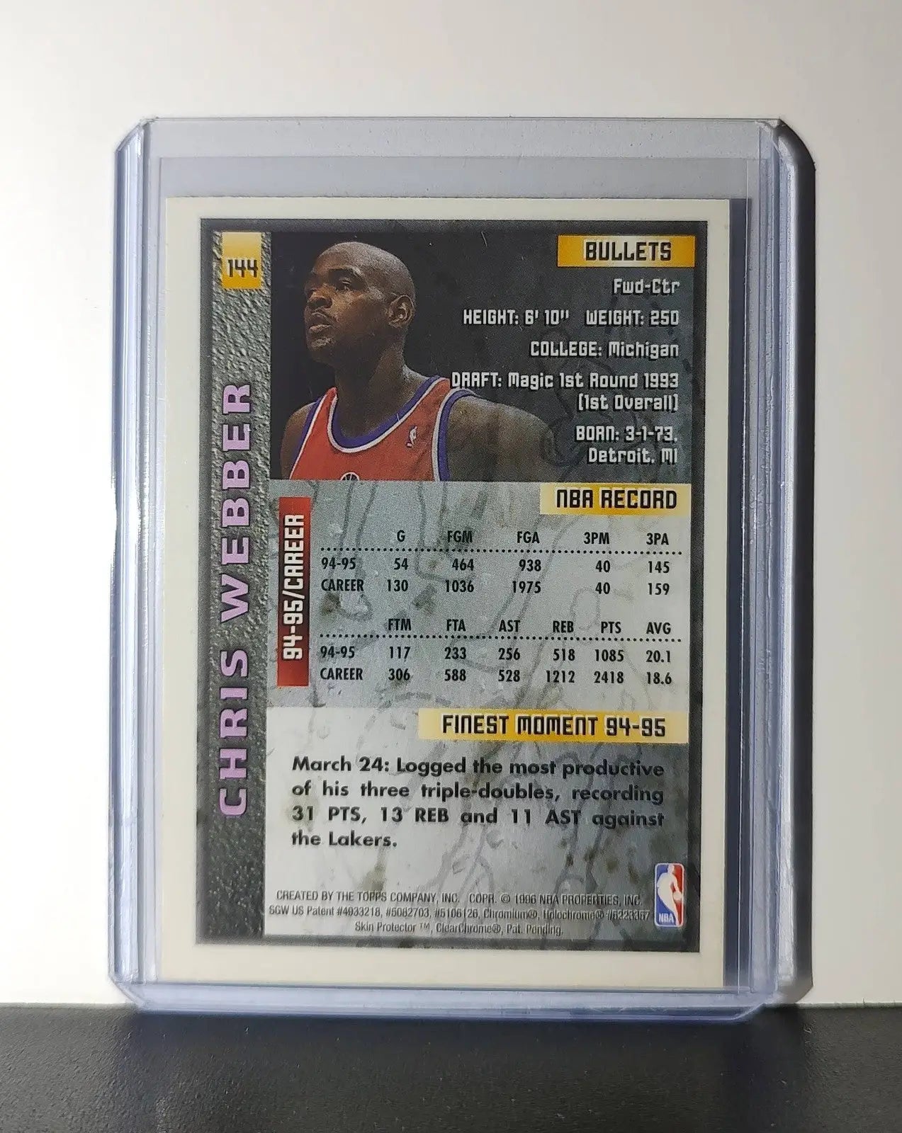 Chris Webber 1995-96 Topps Finest NBA #144 Card Bullets
