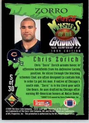 Chris Zorich - 1994 Coca-Cola Monsters of the Gridiron - #5 - Football - Football Card Single