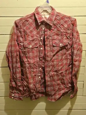 Christian Audigier Shirt Men’s M Red Plaid Long Sleeve Western Pockets - Apparel