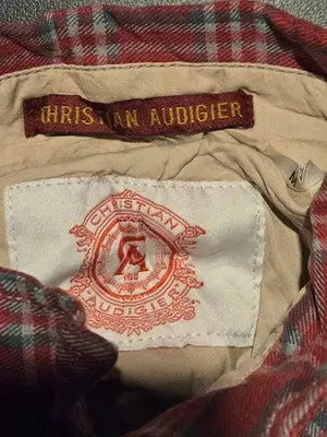 Christian Audigier Shirt Men’s M Red Plaid Long Sleeve Western Pockets - Apparel