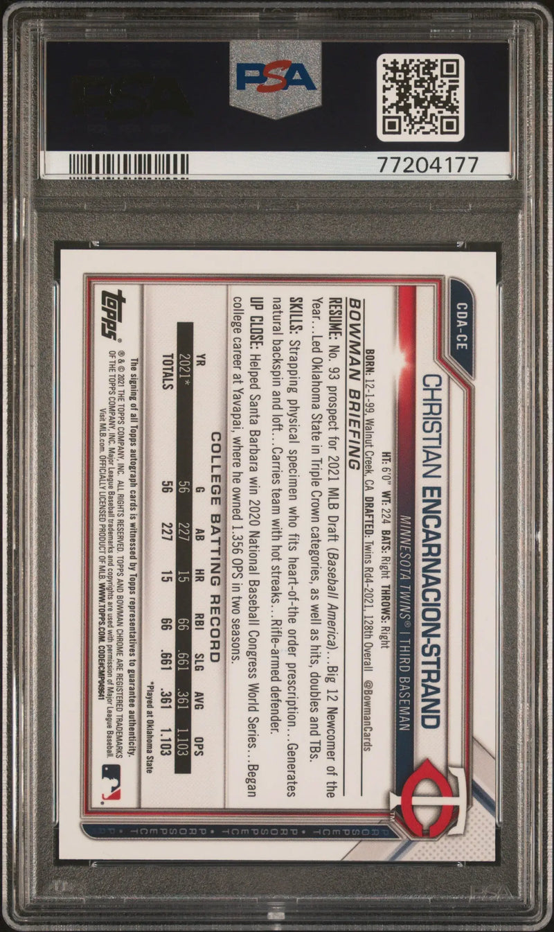 Christian Encarnacion-Strand Bowman Chrome Draft auto baseball card graded PSA 10