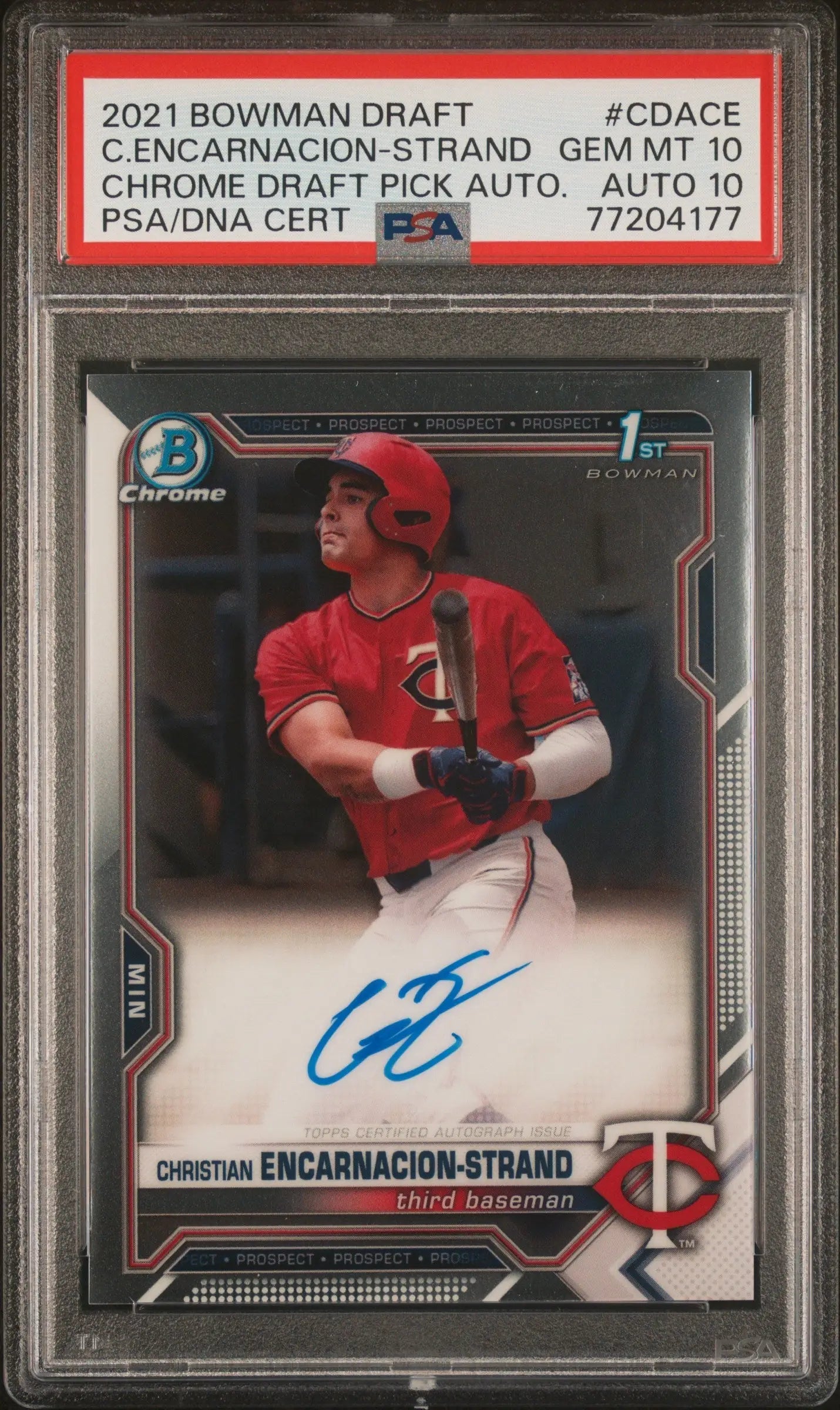Christian Encarnacion-Strand 2021 Bowman Chrome Draft Auto baseball card in PSA 10