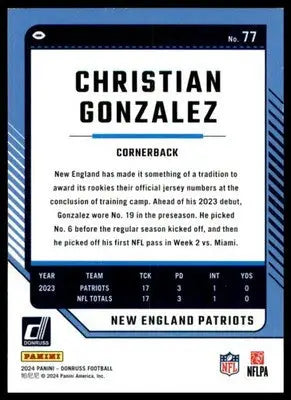 Christian Gonzalez 2024 Donruss #77 New England Patriots - Football Card Single