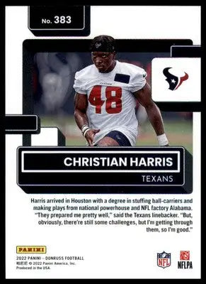 Christian Harris Rookie 2022 Donruss #383 Houston Texans - Football Card Single