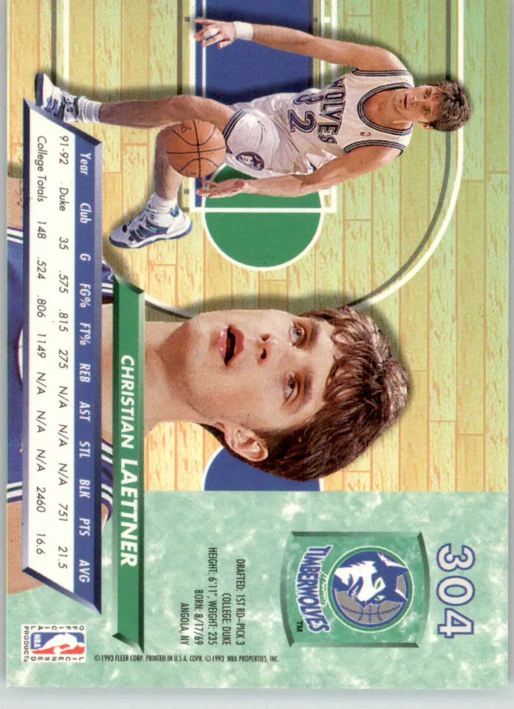 Christian Laettner - 1992-93 Ultra - #304 - RC Basketball - Basketball Card Single
