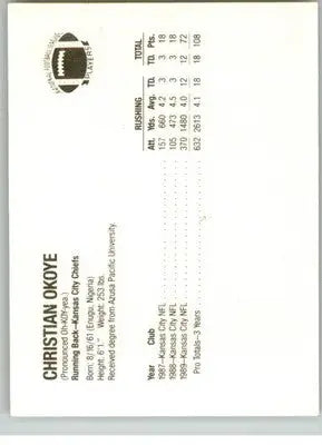 Christian Okoye - 1990 Ralston Purina Superstars - #NNO - Football - Football Card Single