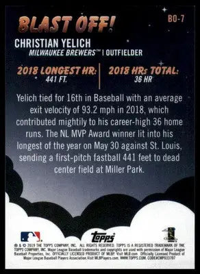 Christian Yelich 2019 Topps Big League Blast Off! #BO-7 Milwaukee Brewers - Baseball Card Single