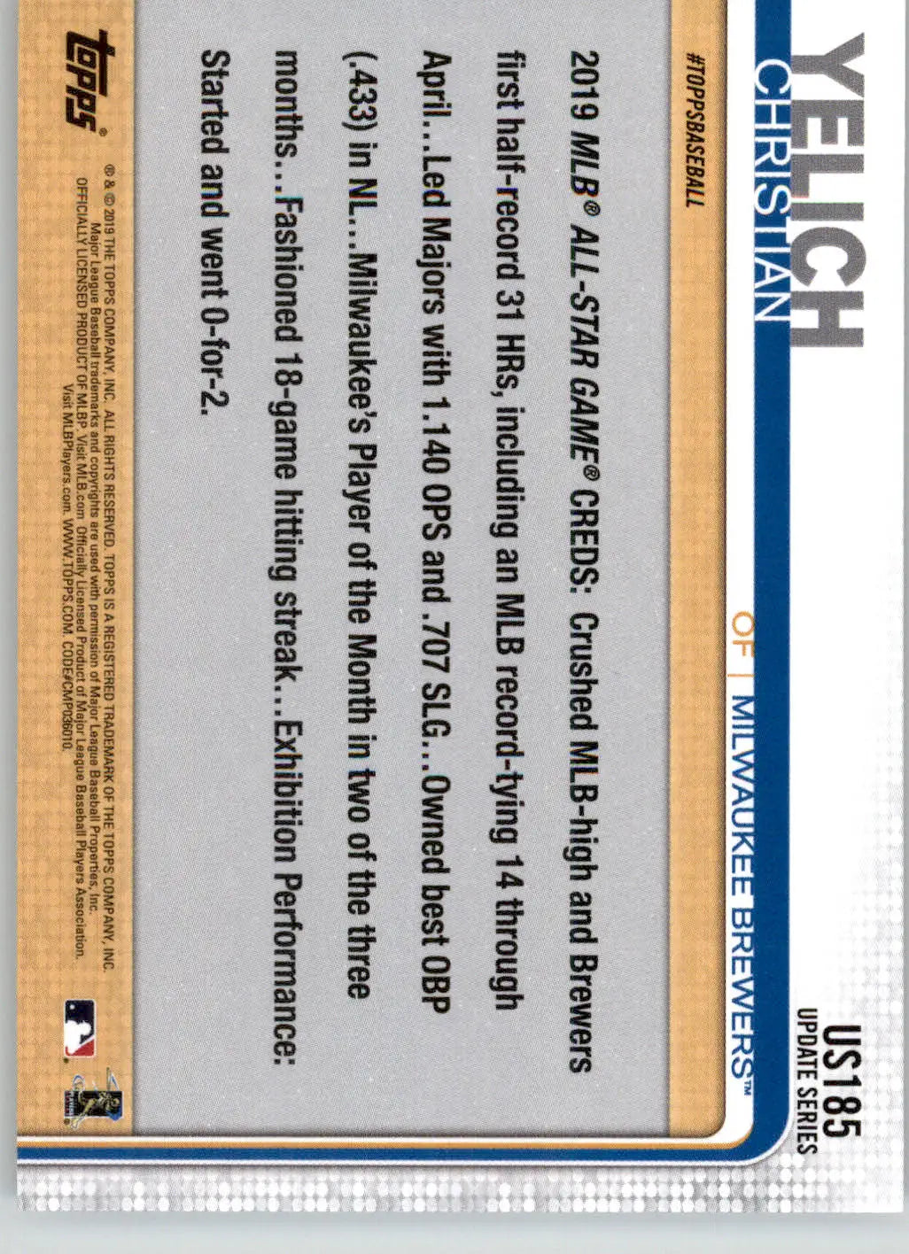 Christian Yelich - 2019 Topps Update - #US185 - 150th Anniversary Baseball - Baseball Card Single