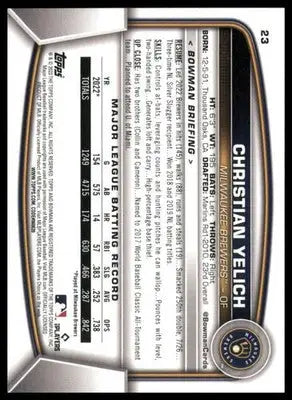 Christian Yelich 2023 Bowman #23 Milwaukee Brewers - Baseball Card Single