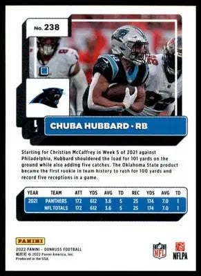 Chuba Hubbard 2022 Donruss #238 Carolina Panthers - Football Card Single