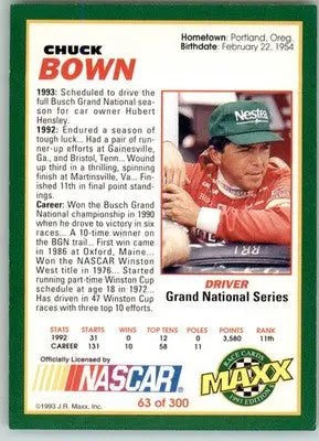 Chuck Bown - 1993 Maxx - #63 - Racing - Racing Card Single