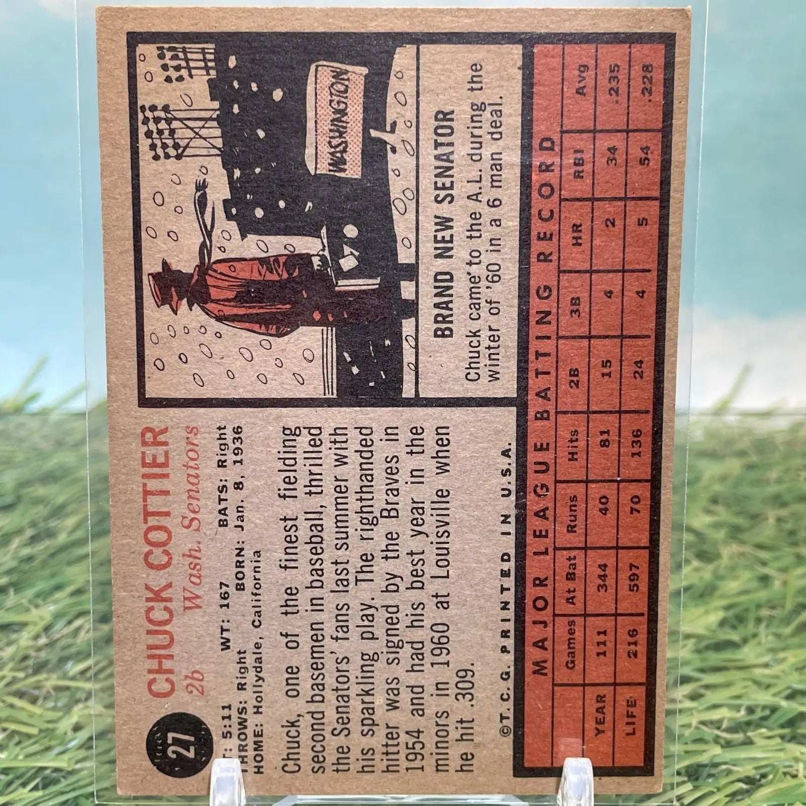 Chuck Cottier 1962 Topps #27 Washington Senators Baseball Card VG - Baseball Card Single