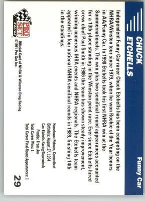 Chuck Etchells - 1991 Pro Set NHRA - #29 - Racing - Racing Card Single