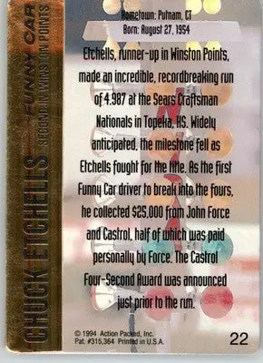 Chuck Etchells - 1994 Action Packed NHRA - #22 - Racing - Racing Card Single