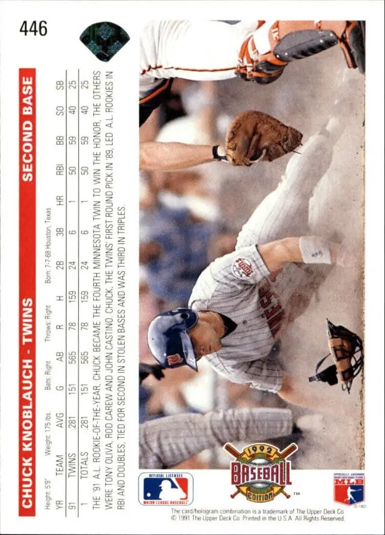 Chuck Knoblauch 1992 Upper Deck MLB #446 Baseball Card Minnesota Twins