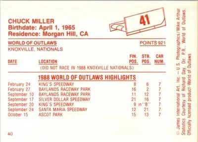 Chuck Miller - 1988 World of Outlaws - #41 - Racing - Racing Card Single