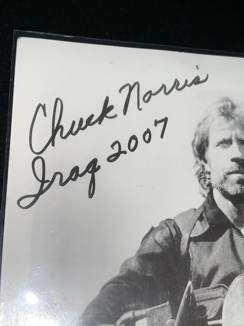 CHUCK NORRIS AUTOGRAPHED B&W 5x7 Signed PHOTO Iraq Motorcycle JSA Auto