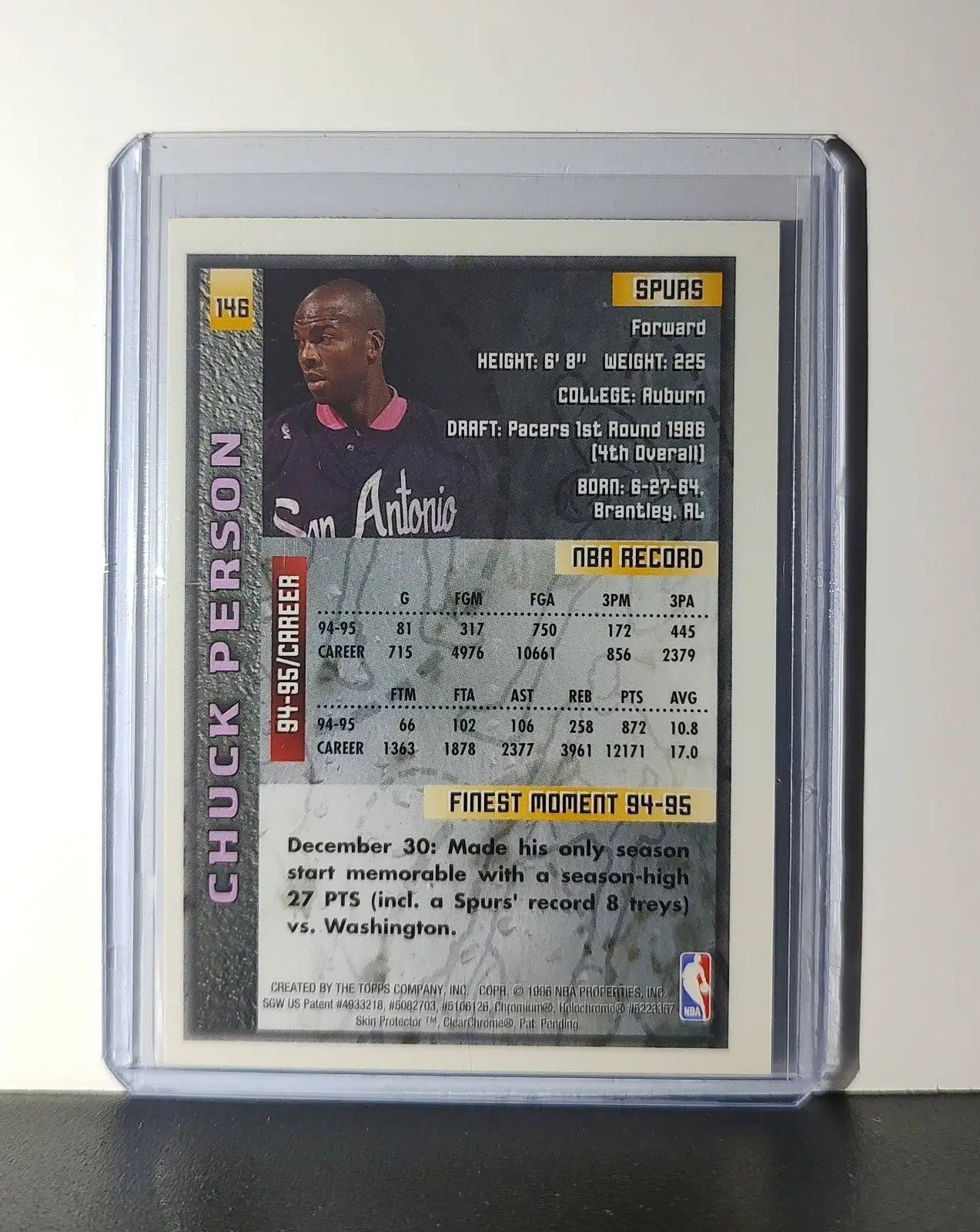 Chuck Person 1995-96 Topps Finest NBA #146 Card San Antonio Spurs