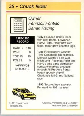 Chuck Rider - 1991 Traks - #35 - Racing - Racing Card Single