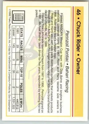 Chuck Rider - 1992 Traks - #46 - Racing - Racing Card Single
