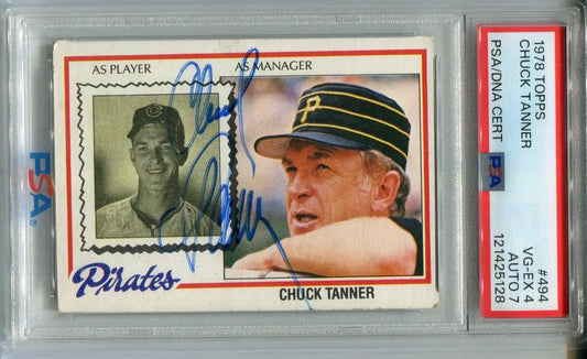 Chuck Tanner Autographed 1978 Topps #494 Pirates Manager Card PSA 4 DNA 7 Auto - Baseball Card Single