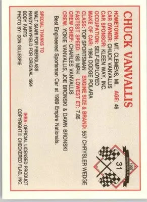 Chuck VanVallis - 1990 Checkered Flag IHRA - #31 - Racing - Racing Card Single