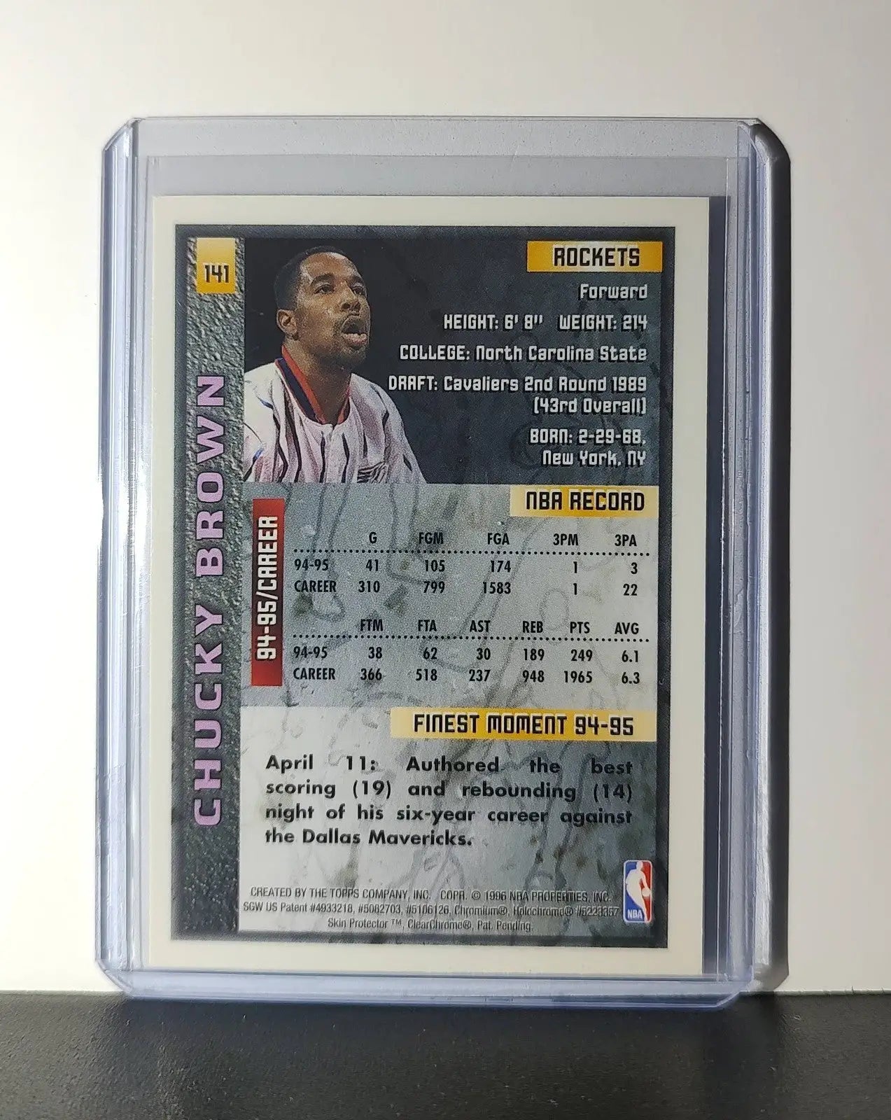 Chucky Brown 1995-96 Topps Finest NBA #141 Card Houston Rockets - Basketball Card Single