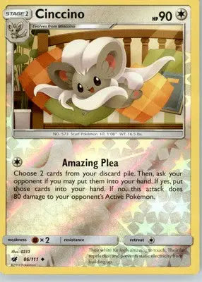 Cinccino - SM - Crimson Invasion - Reverse Holo LP - #86/111 - Pokémon Card Single