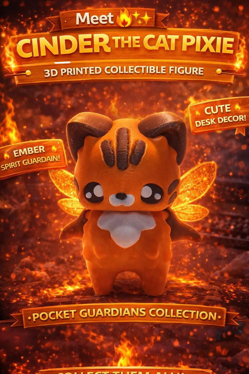 Cinder Cat Pixie Figurine Fairy Cat 3D Printed Cute Kawaii Toy Gift - Keychain - Collectibles