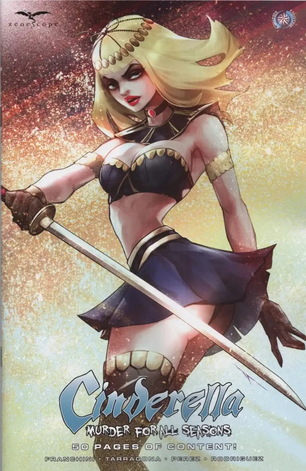 Fantasy warrior woman in dark clothing with sword for Cinderella Murder For All Seasons cover