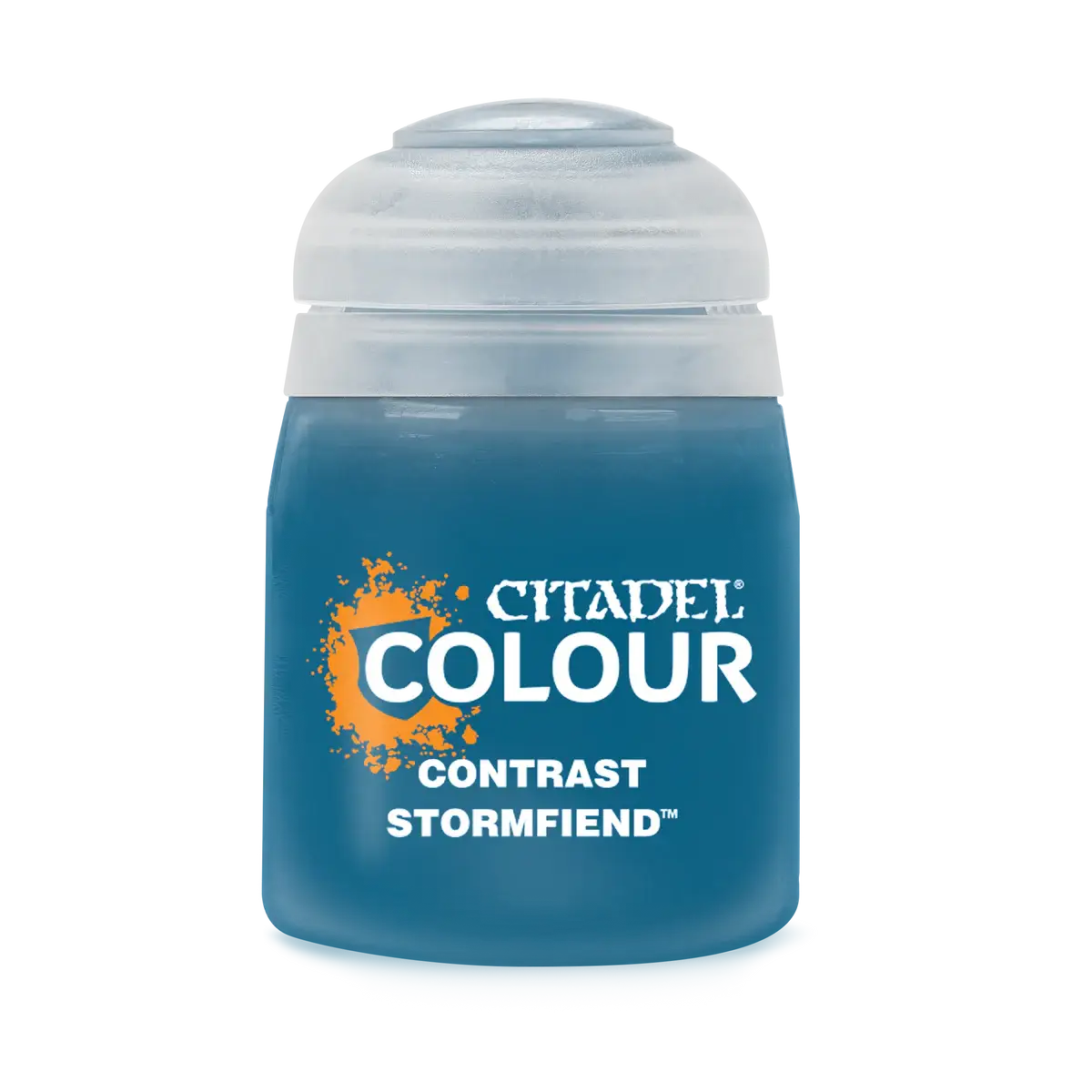 Pot of Citadel Contrast Stormfiend blue paint for contrast paints and Citadel paint contrast products