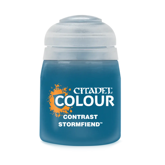 Pot of Citadel Contrast Stormfiend blue paint for contrast paints and Citadel paint contrast products