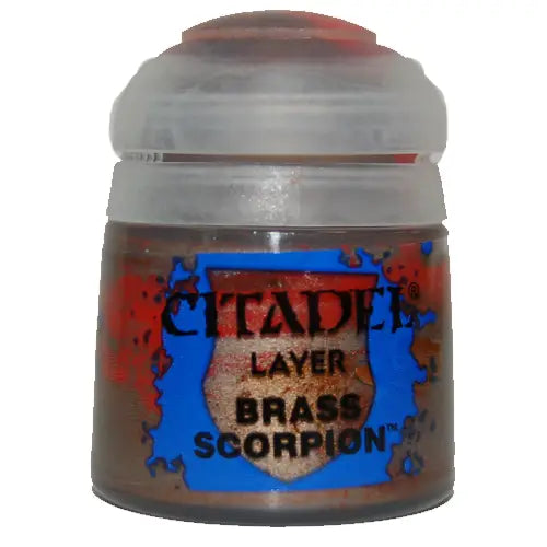 Citadel Paint Layer Brass Scorpion in a metallic bronze paint pot with clear cap